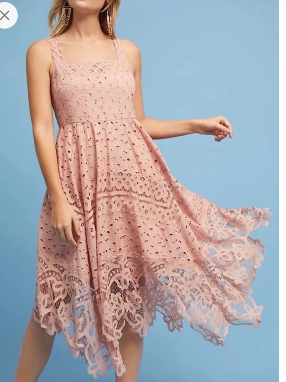 Maeve Blush Pink Eyelet Lace Midi Dress
